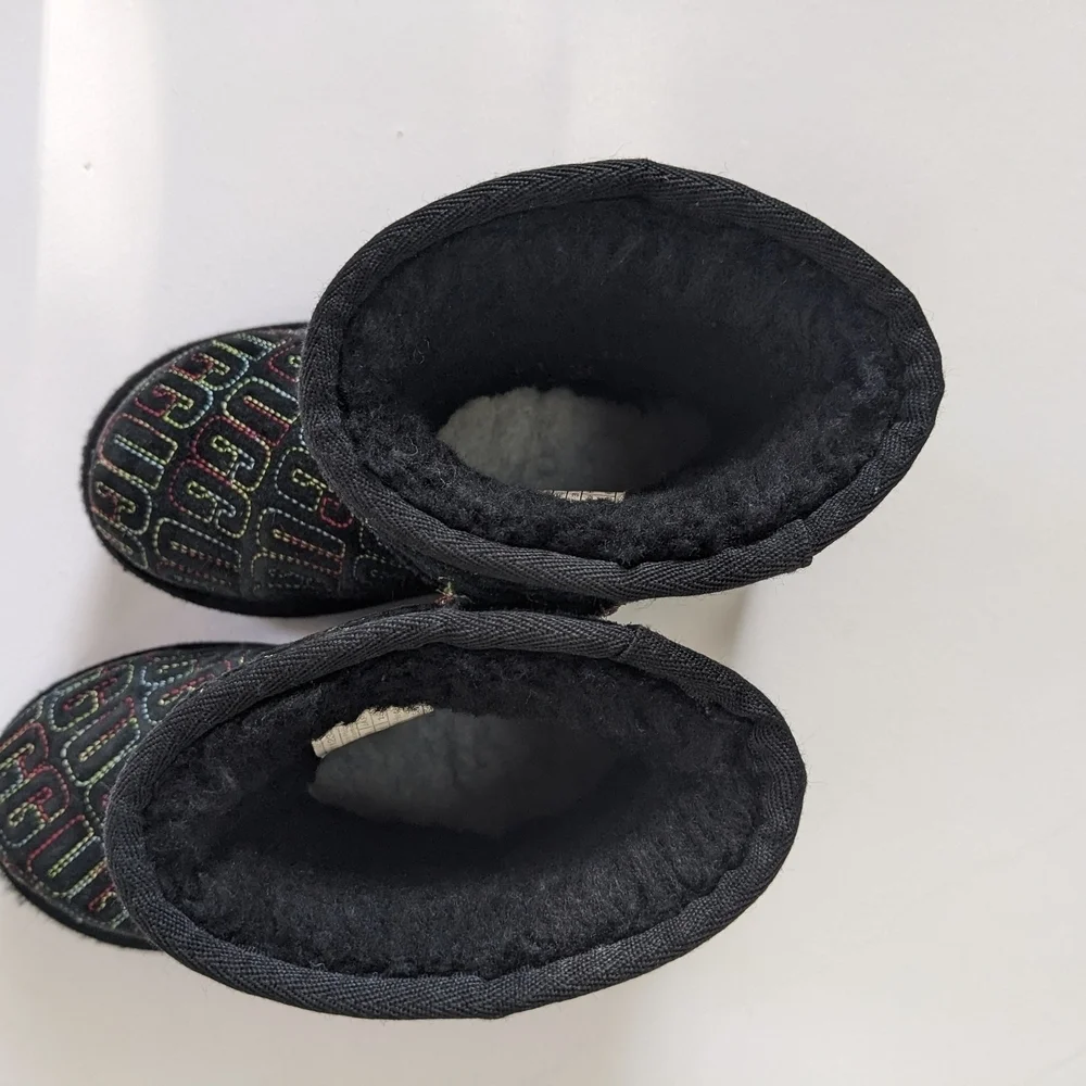 Kids UGGs Tasman Black and Multicolor Logo Boots
